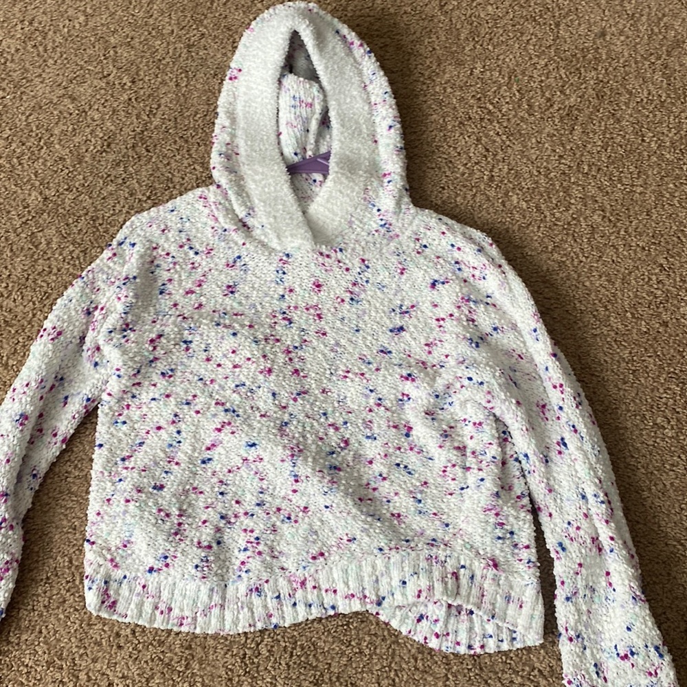 Girls white color knit unicorn hoodie